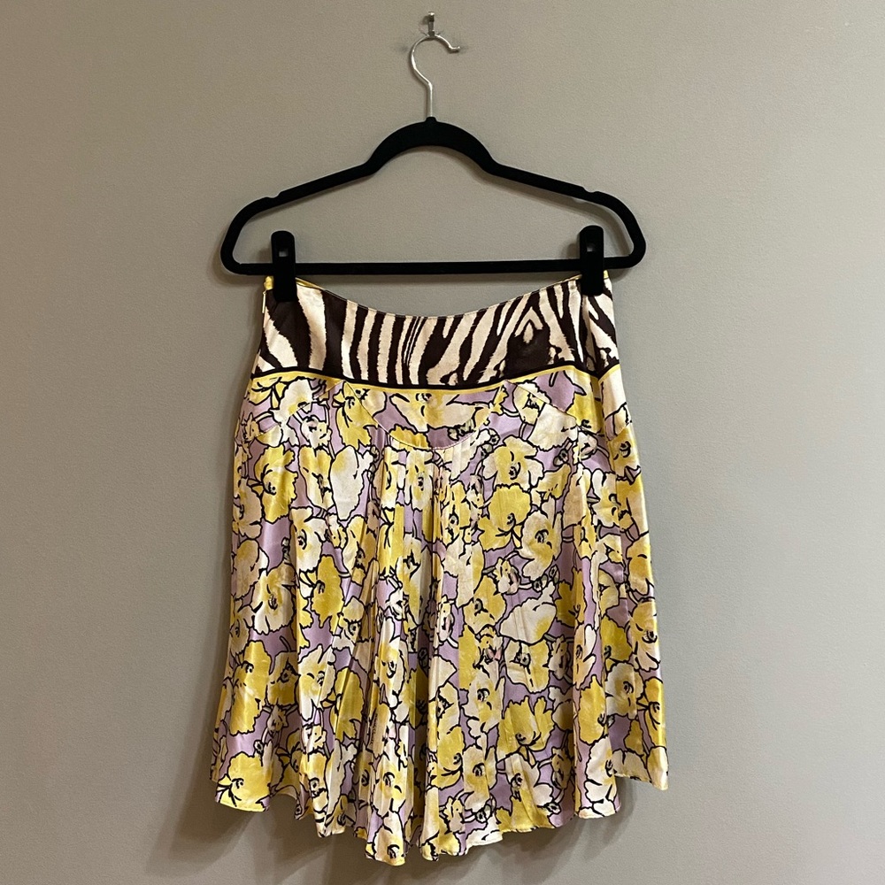 Roberto Cavalli Yellow Floral Skirt with Black & White Zebra Waistband - Picture 10 of 16